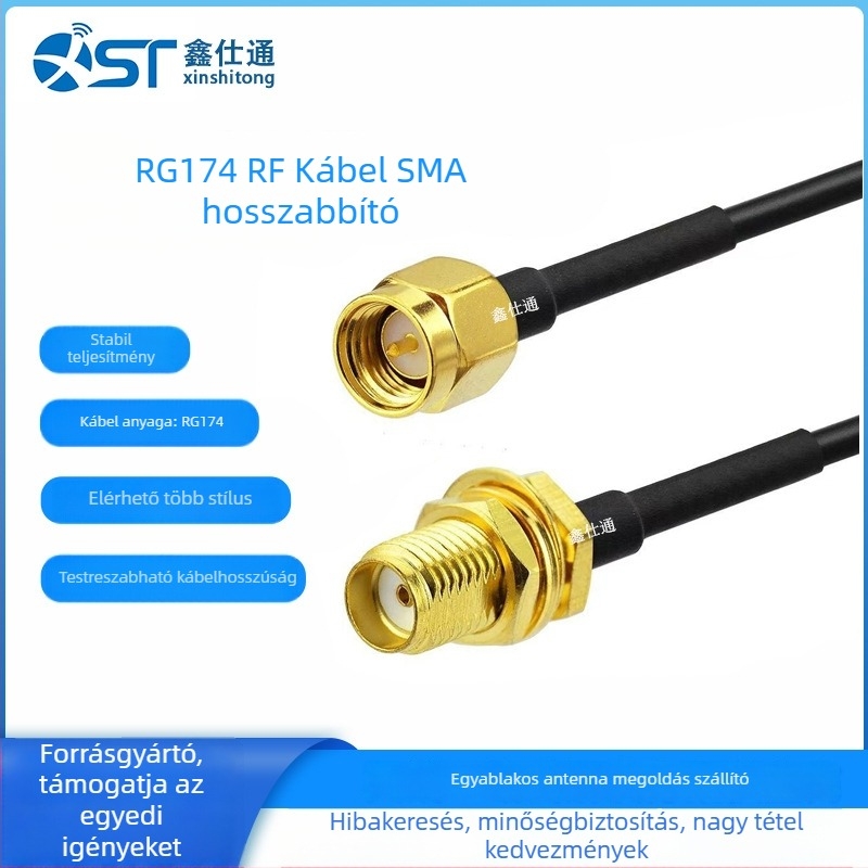 Antennás RF adapter kábel, RG174/RG316 koaxiális, SMA férfi–női csatlakozóval, testreszabható hosszúság, modell 0364