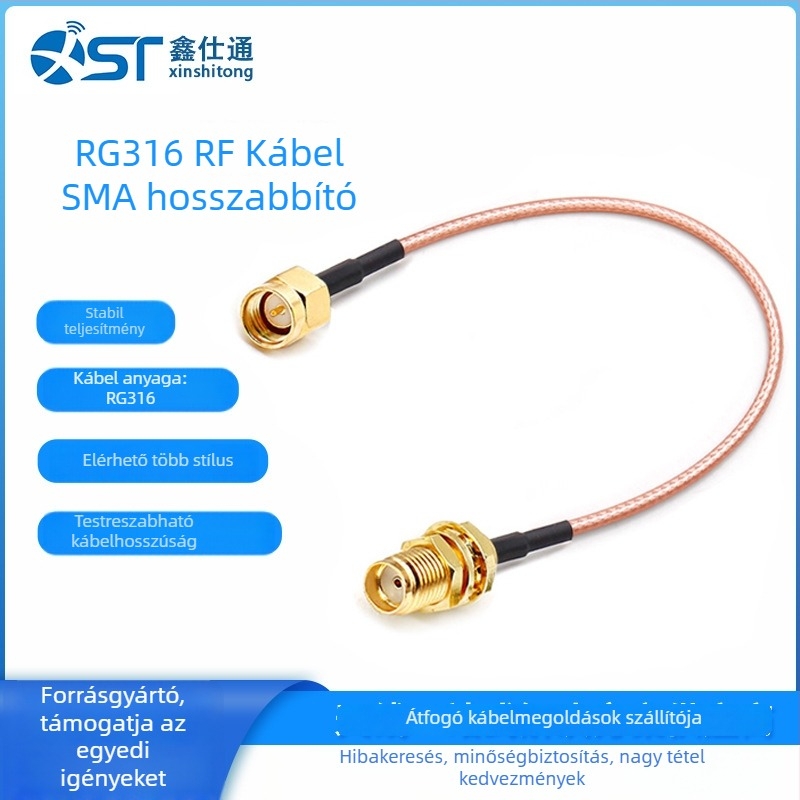 Antennás RF adapter kábel, RG174/RG316 koaxiális, SMA férfi–női csatlakozóval, testreszabható hosszúság, modell 0364