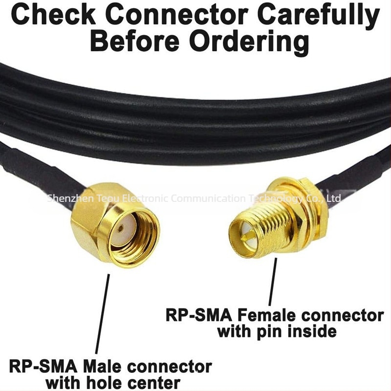 Teo RG174 RP-SMA antennabővítő kábel, RP-SMA férfi/női csatlakozóval, 50 ohm, 5 dBi, SWR ≤ 1.5