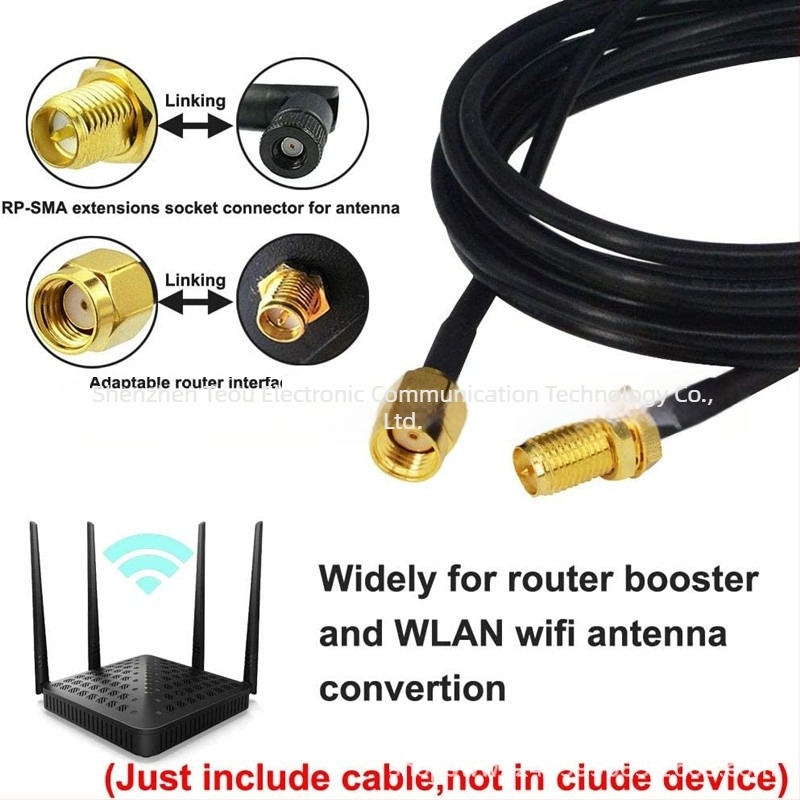 Teo RG174 RP-SMA antennabővítő kábel, RP-SMA férfi/női csatlakozóval, 50 ohm, 5 dBi, SWR ≤ 1.5