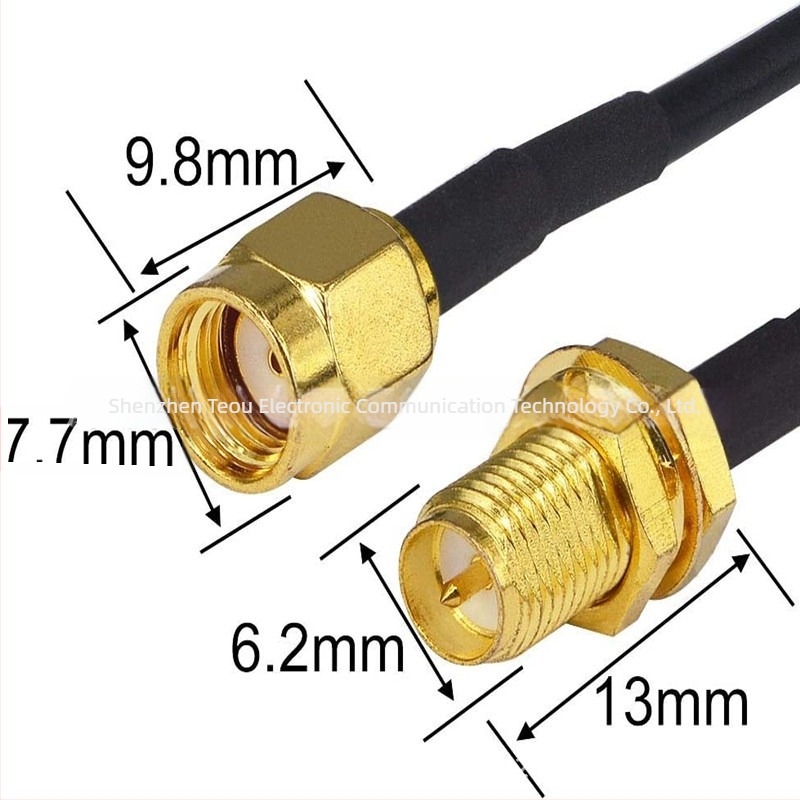 Teo RG174 RP-SMA antennabővítő kábel, RP-SMA férfi/női csatlakozóval, 50 ohm, 5 dBi, SWR ≤ 1.5