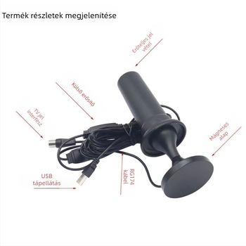 Belső TV antenna 42 dBi nyereséggel, 470–862 MHz-es tartomány, impedancia 75 Ω, VSWR ≤1,5