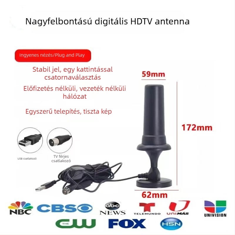 Belső TV antenna 42 dBi nyereséggel, 470–862 MHz-es tartomány, impedancia 75 Ω, VSWR ≤1,5