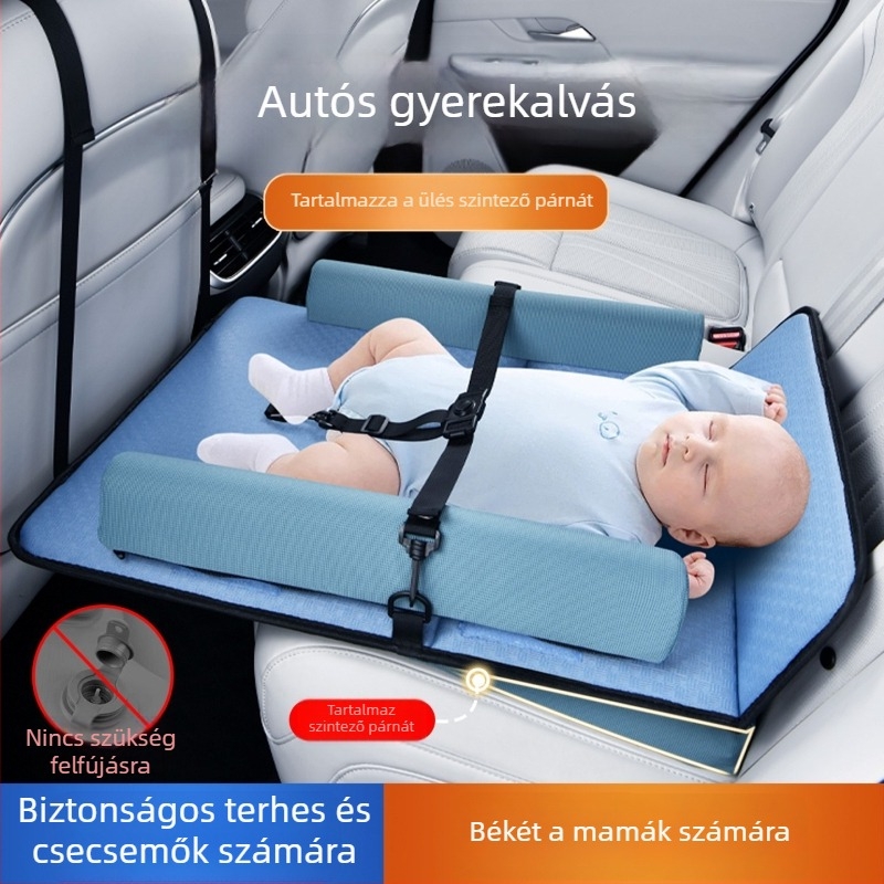 Autóba szerelt babaágy, hátsó ülés alvó matrac bambuszszén rostból, felfújás nélkül, univerzális illeszkedés, gyermekek 5 éves koráig, max teher 25 kg