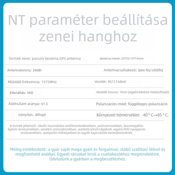 Beidou-GPS kettős sávú aktív antenna beépített kerámiamodullal, 28 dBi nyereség, 600-6000 MHz, 50 Ω, SWR ≤1.5