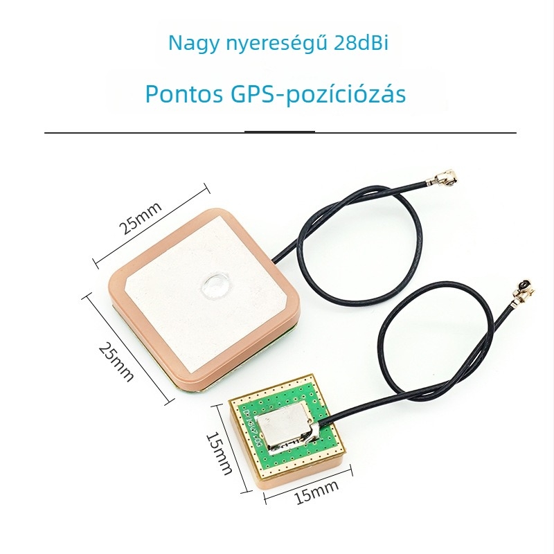 Beidou-GPS kettős sávú aktív antenna beépített kerámiamodullal, 28 dBi nyereség, 600-6000 MHz, 50 Ω, SWR ≤1.5