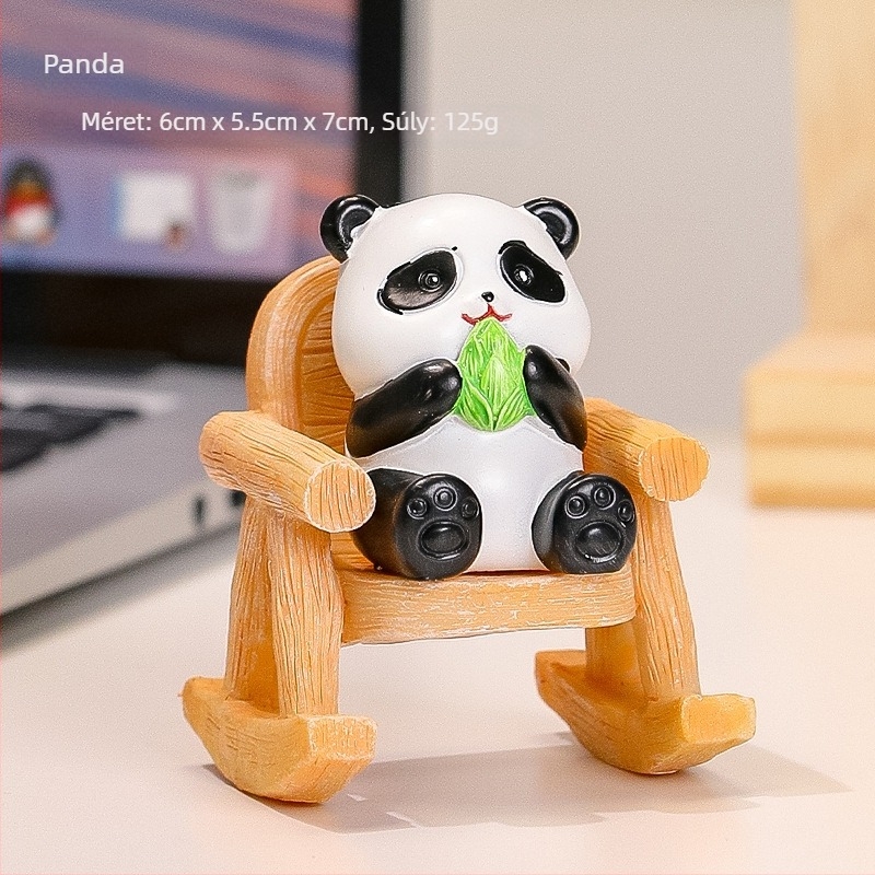 Hintaszék Panda és nyuszi – mini tájkép dekoráció, rezin, karikatúra stílus