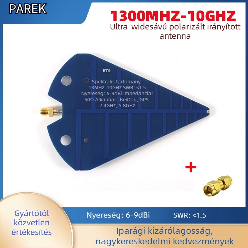 HT5 UWB logaritmikus periódusú antenna, 1300–10000 MHz, teljes sáv, nagy nyereség, irányított vevőantenna