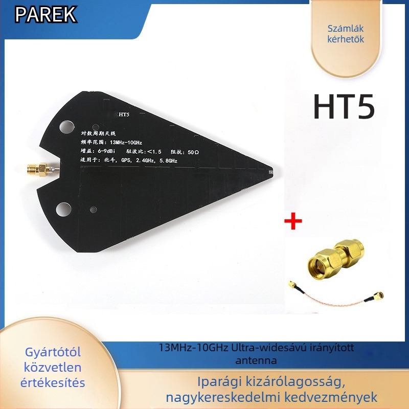HT5 UWB logaritmikus periódusú antenna, 1300–10000 MHz, teljes sáv, nagy nyereség, irányított vevőantenna