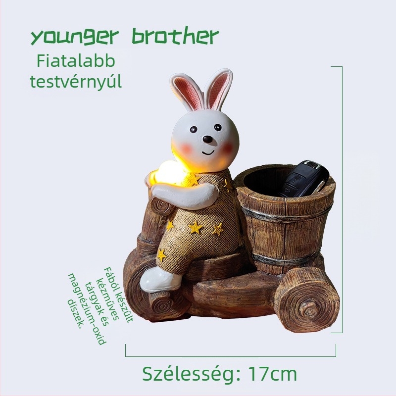 Nyuszi formájú LED asztali dísz tolltartóval és éjszakai fénnyel, gyanta dekor a nappaliba, irodába és kertbe
