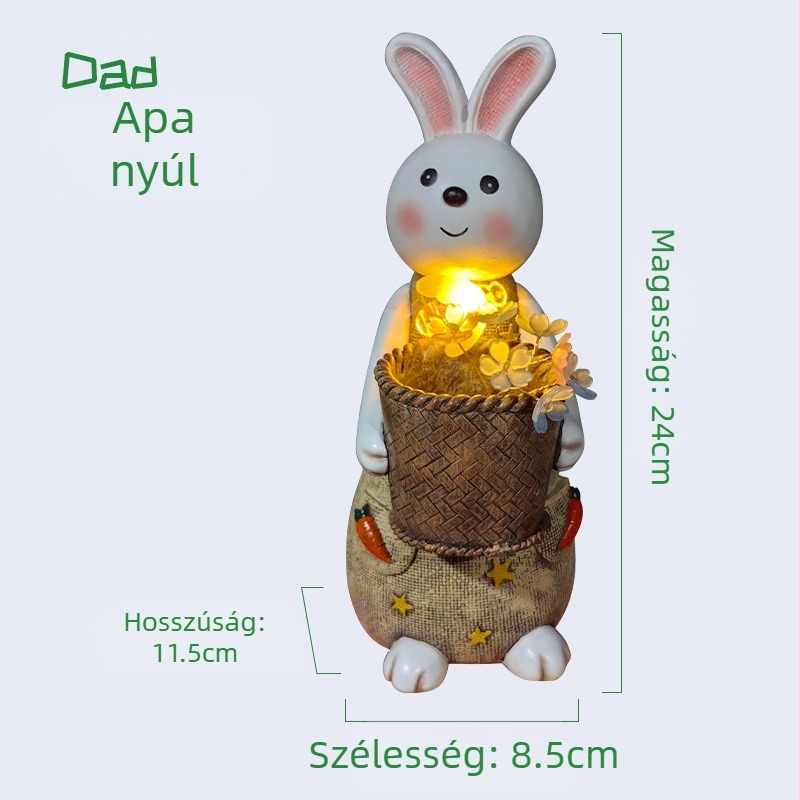 Nyuszi formájú LED asztali dísz tolltartóval és éjszakai fénnyel, gyanta dekor a nappaliba, irodába és kertbe