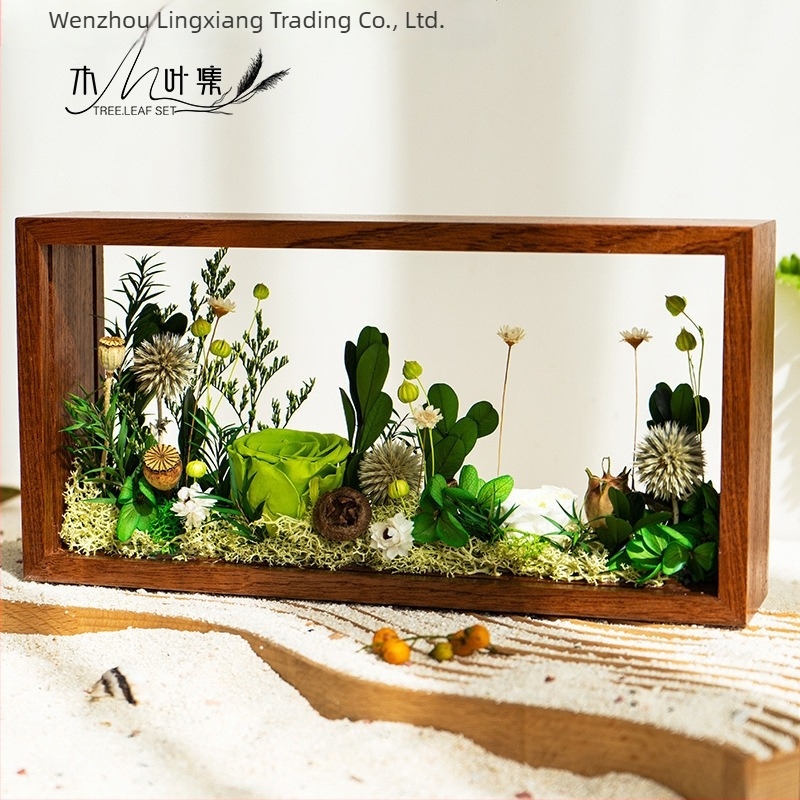 Lingxiang DIY Fotókeret Készlet Konzervált és Szárított Virágokhoz – Mágneses Anyag, Tömörfa Keret