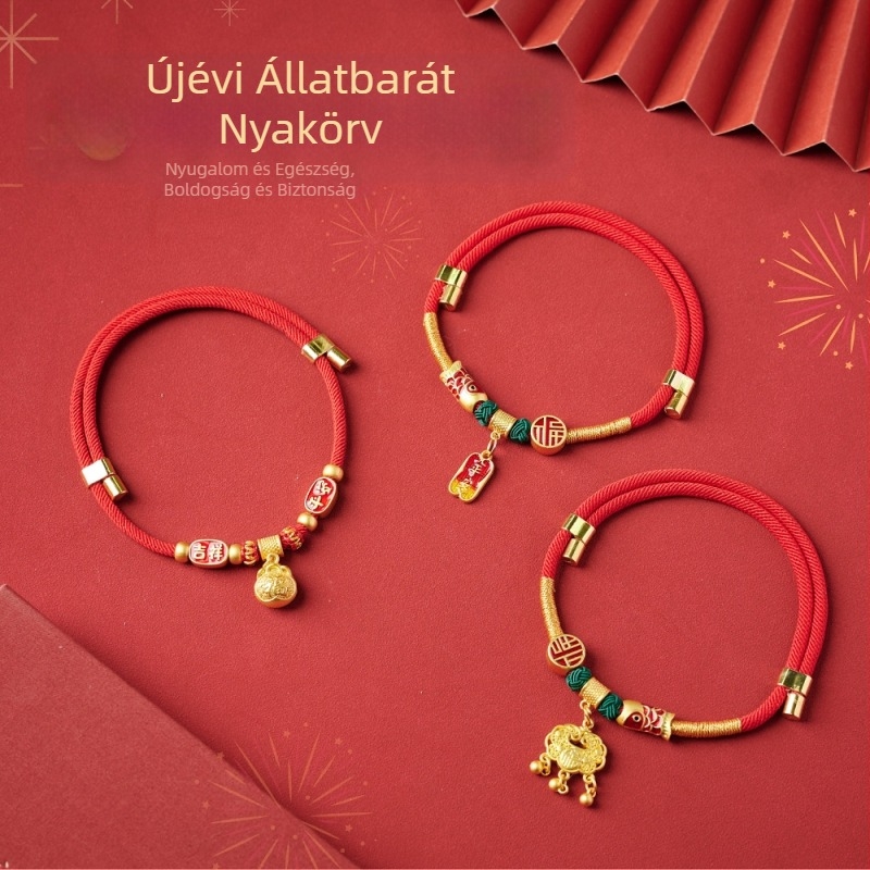 Kézzel szőtt nylonos háziállatnyakörv hosszú élet medállal, állítható, macskáknak és kutyáknak, kínai stílusú