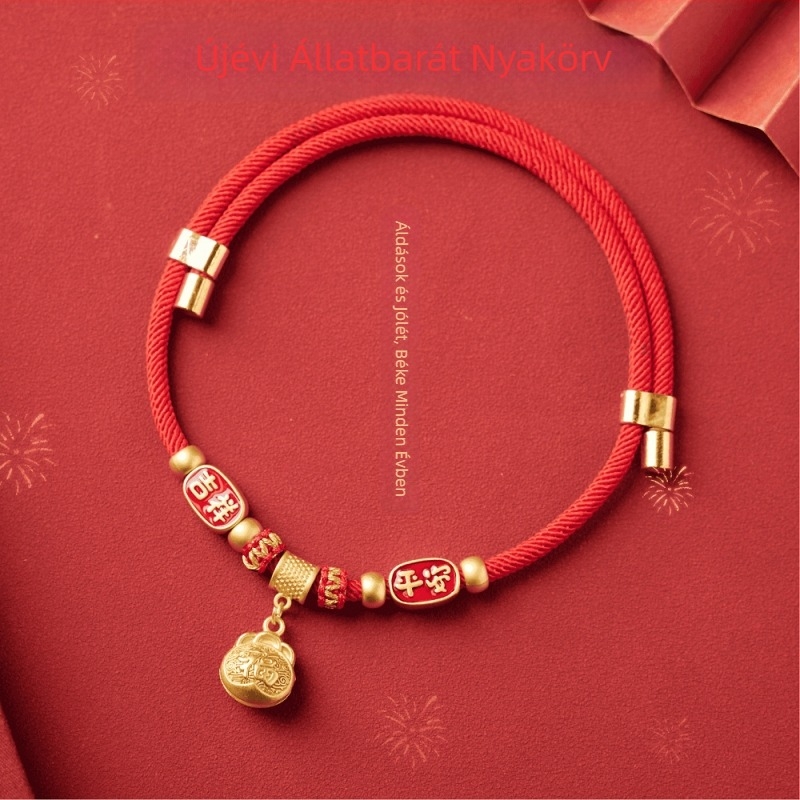 Kézzel szőtt nylonos háziállatnyakörv hosszú élet medállal, állítható, macskáknak és kutyáknak, kínai stílusú