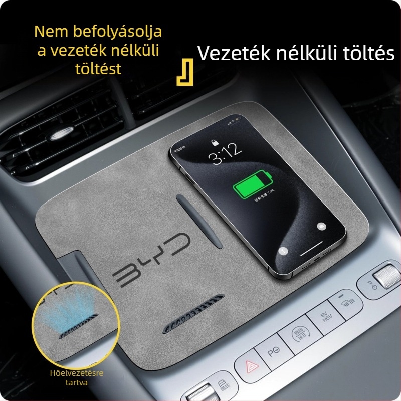 Autós vezeték nélküli töltőpad a középkonzolhoz – kompatibilis a Hiace 06EV 25 modelljével, belső tér kiegészítő mikroszálas bőrrel