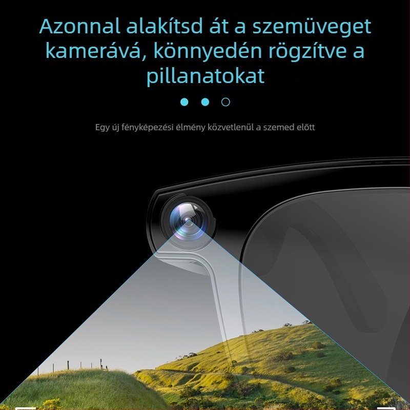 Okos szemüveg kamerával HD fotókhoz és videókhoz, AI-azonosítás valós idejű fordítással, érintéses és hangalapú vezérléssel