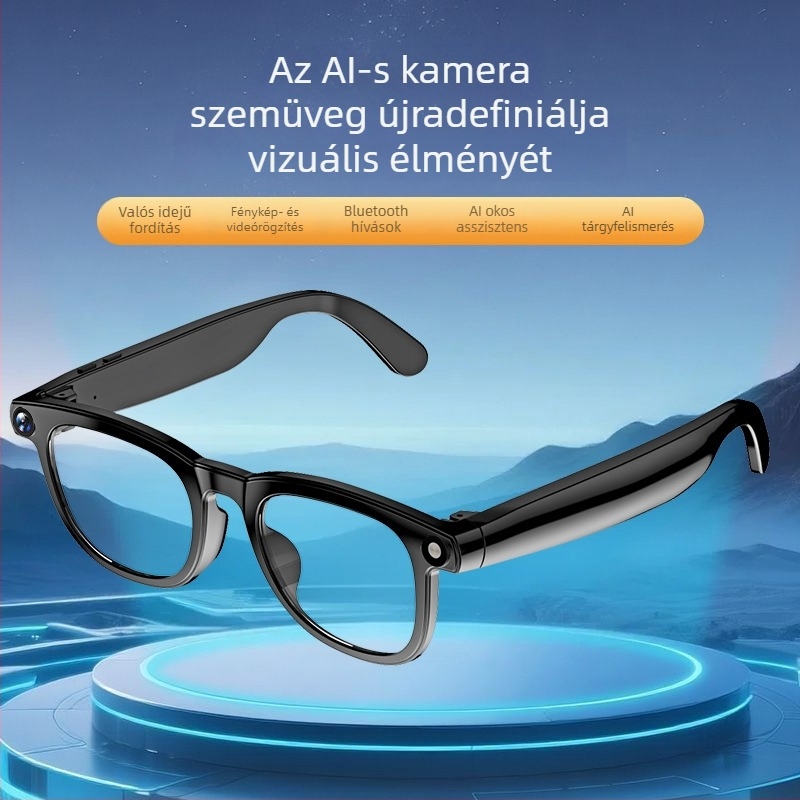 Okos szemüveg kamerával HD fotókhoz és videókhoz, AI-azonosítás valós idejű fordítással, érintéses és hangalapú vezérléssel