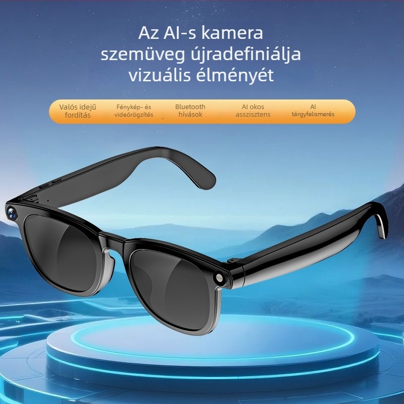 Okos szemüveg kamerával HD fotókhoz és videókhoz, AI-azonosítás valós idejű fordítással, érintéses és hangalapú vezérléssel