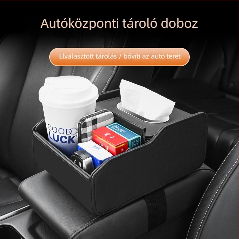 Bőr autó kartámasz doboz zsebkendő- és pohártartóval, általános kompatibilitás, termékkód X-15, Guangdong eredet