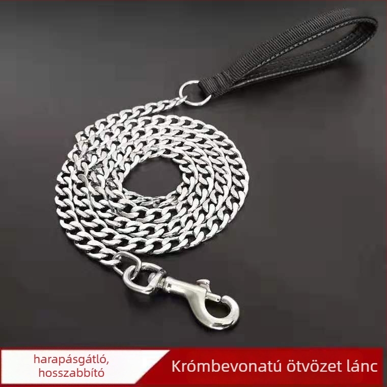 Fém kutyapóráz habbal párnázott fogantyúval és harapás elleni lánccal, kis- közép- és nagytestű kutyáknak