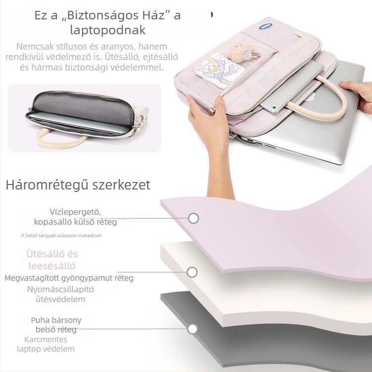 Aranyos notebook laptop táska levegő párnázással, 14 hüvelykes, kézitáska, kompatibilis Xiaoxin 15,6 hüvelykes laptophoz és 13,3 hüvelykes tabletához