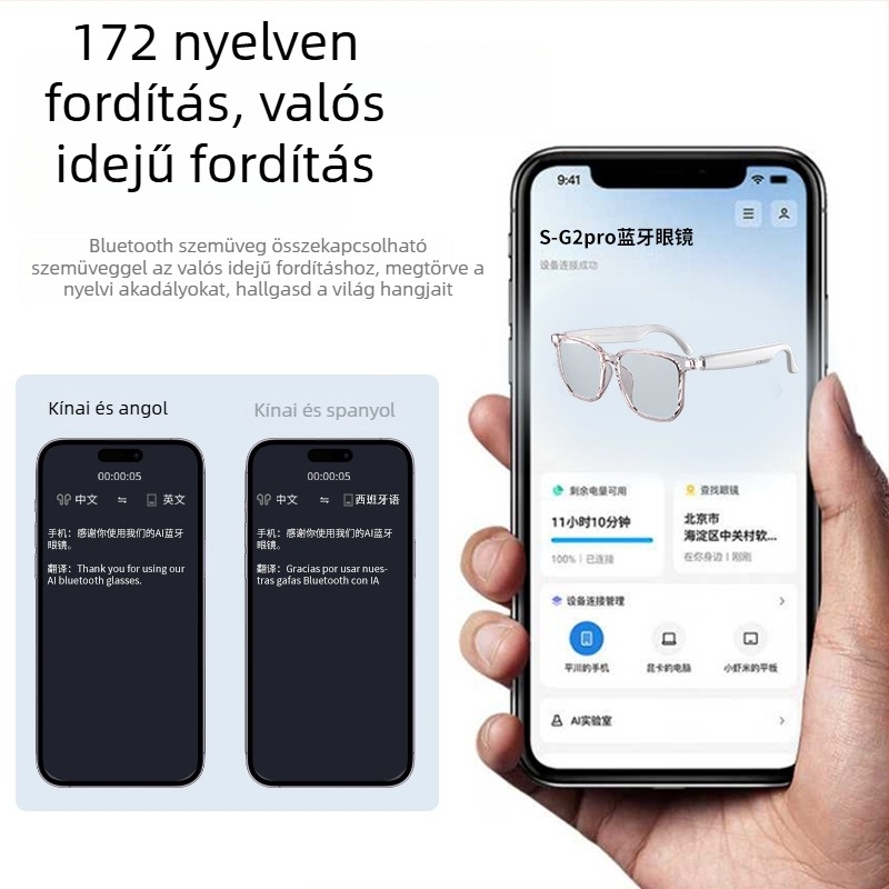 Sobast SG2pro Bluetooth szemüveg AI fordítással és szimultán tolmácsolással, érintéses vezérlés