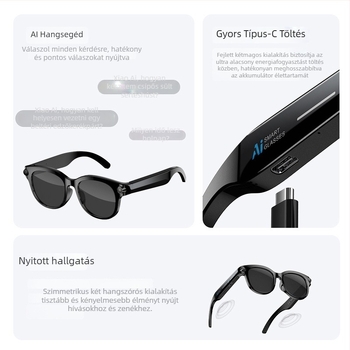 Okos szemüveg Bluetooth hívásokkal, fénykép- és videófelvétellel, fordítással és felismeréssel, HD kamera, érintéses és gombos vezérlés