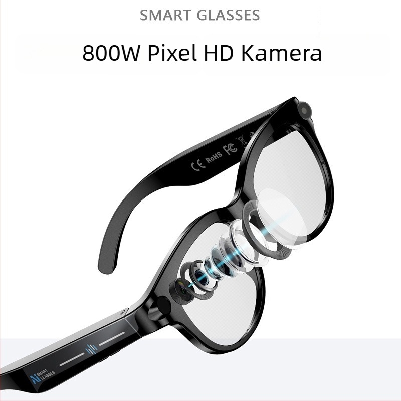 Okos szemüveg Bluetooth hívásokkal, fénykép- és videófelvétellel, fordítással és felismeréssel, HD kamera, érintéses és gombos vezérlés