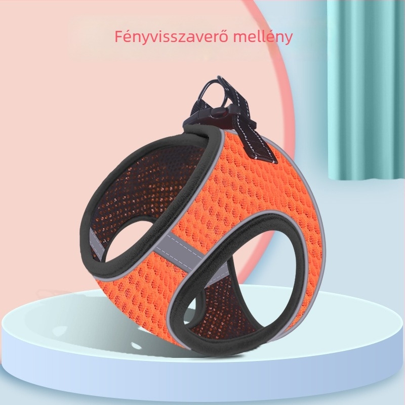 Reflektív, lélegző kutya mell-hám és póráz — mellény-stílusú dizájn, hátsó pántokkal, menekülés elleni