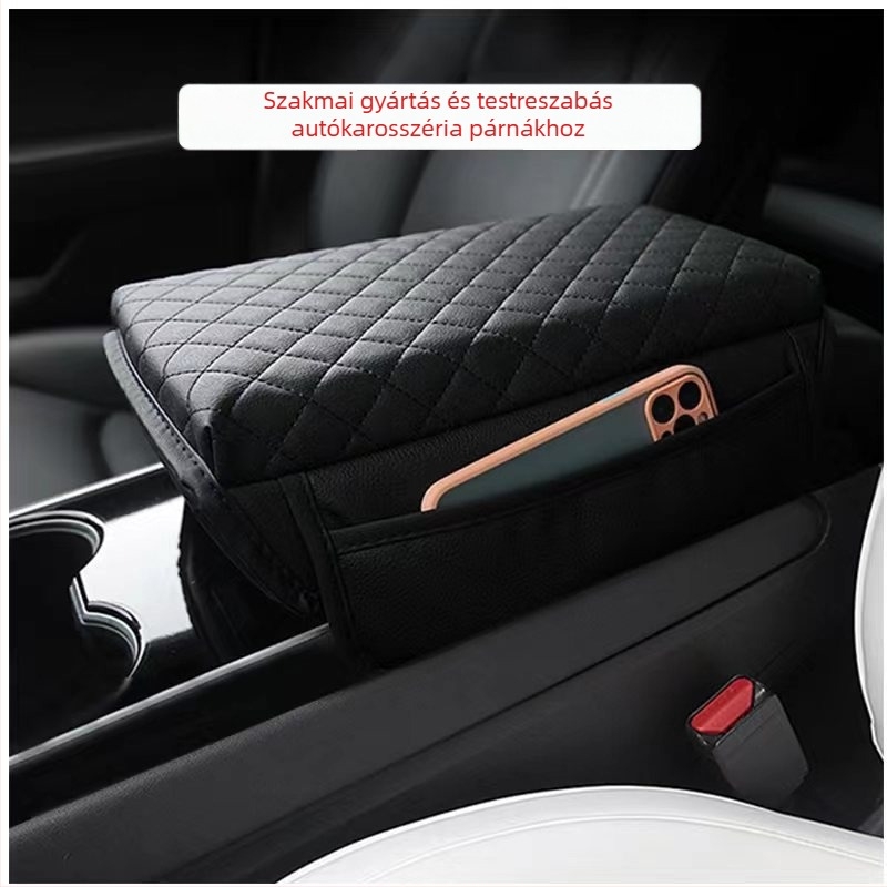 Bőr autókarfa párna, univerzális illeszkedés, Small Check Armrest Cushion modell, 345 g, kopásálló PU bőr, környezetbarát és formaldehid-mentes