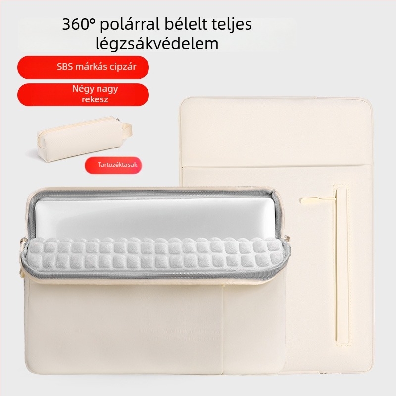 Velúr bélésű és légpárnás védelemmel ellátott univerzális tabletás és laptop tok; vízálló, kopásálló, ütésálló