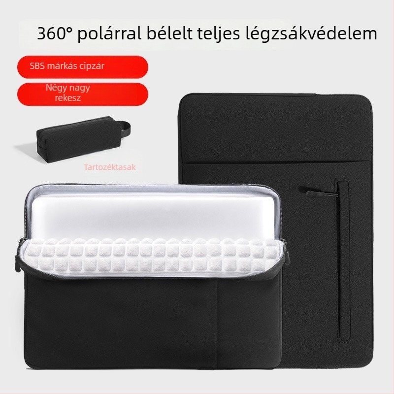 Velúr bélésű és légpárnás védelemmel ellátott univerzális tabletás és laptop tok; vízálló, kopásálló, ütésálló