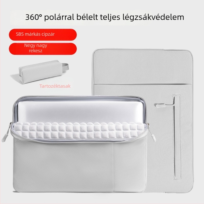 Velúr bélésű és légpárnás védelemmel ellátott univerzális tabletás és laptop tok; vízálló, kopásálló, ütésálló