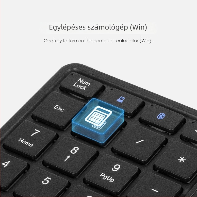 Bluetooth-kapcsolatú vezeték nélküli digitális billentyűzet, ergonómiai támogatás, OEM gyártás, méretek 177×122×35 mm, tömeg 260 g