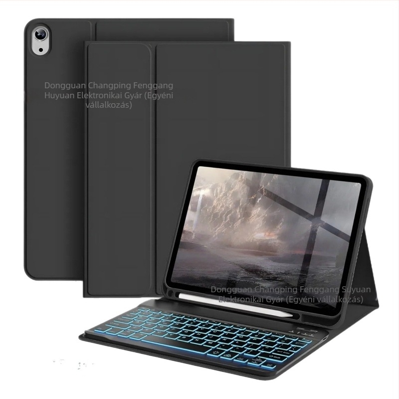 iPad 10/11 generációhoz tartozó védőtok háttérvilágításos Bluetooth billentyűzettel, tollhely és állvány
