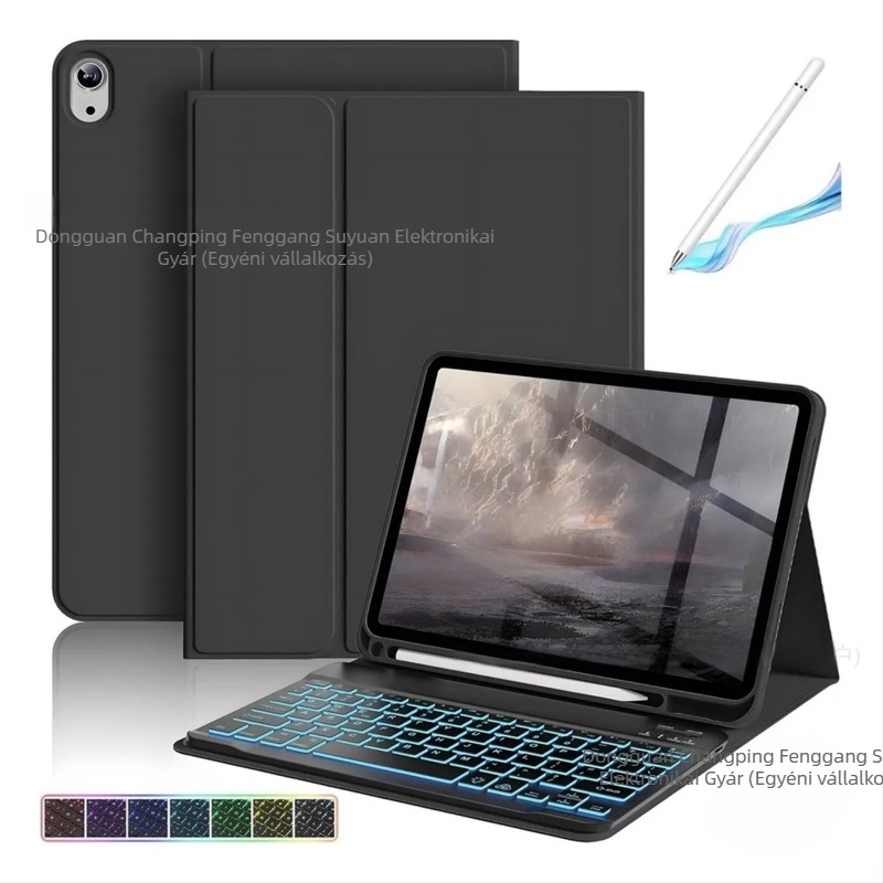 iPad 10/11 generációhoz tartozó védőtok háttérvilágításos Bluetooth billentyűzettel, tollhely és állvány