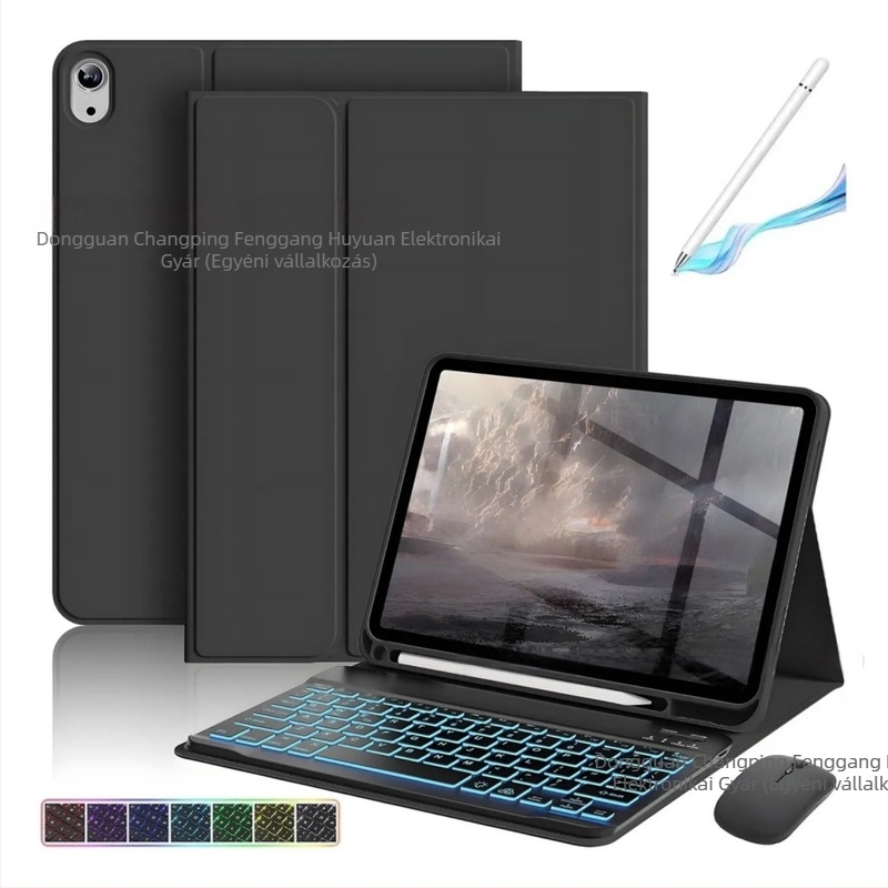 iPad 10/11 generációhoz tartozó védőtok háttérvilágításos Bluetooth billentyűzettel, tollhely és állvány