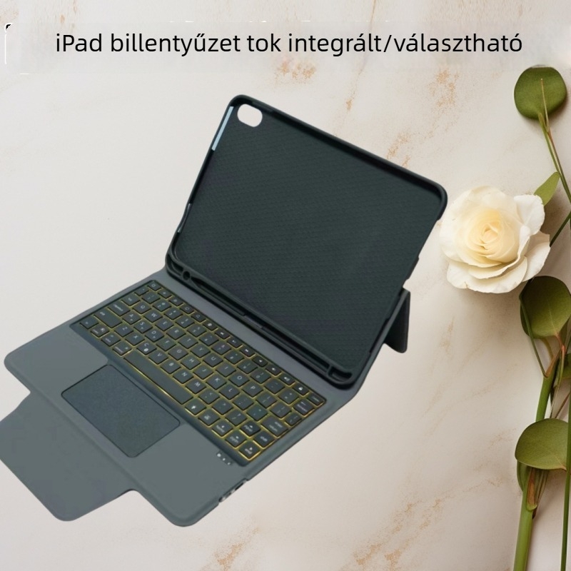 iPad 11. generációhoz készült bőrtok Bluetooth billentyűzettel, levehető A16 tollhely és állványtípusú védőtok