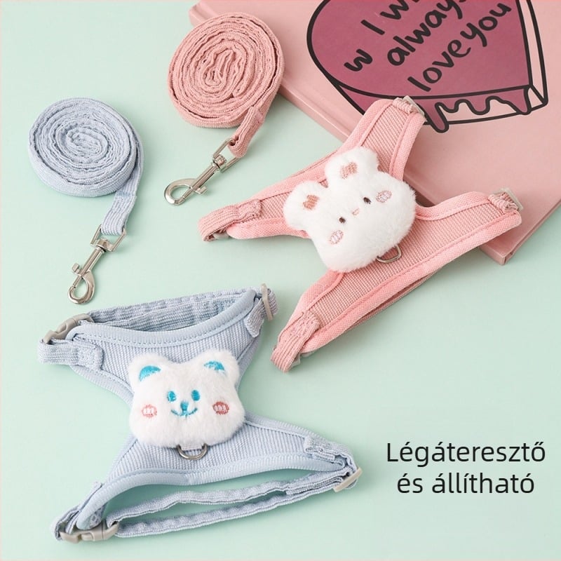 Macska póráz és állítható hám, Corduroy anyag, Eredet Zhejiang, Kategória: háziállat-láncok és kötele