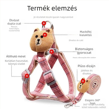 Kutya hám pórázzal, pamutanyag, állítható pántok, mellény-stílus, rajzfilmsz dizájn