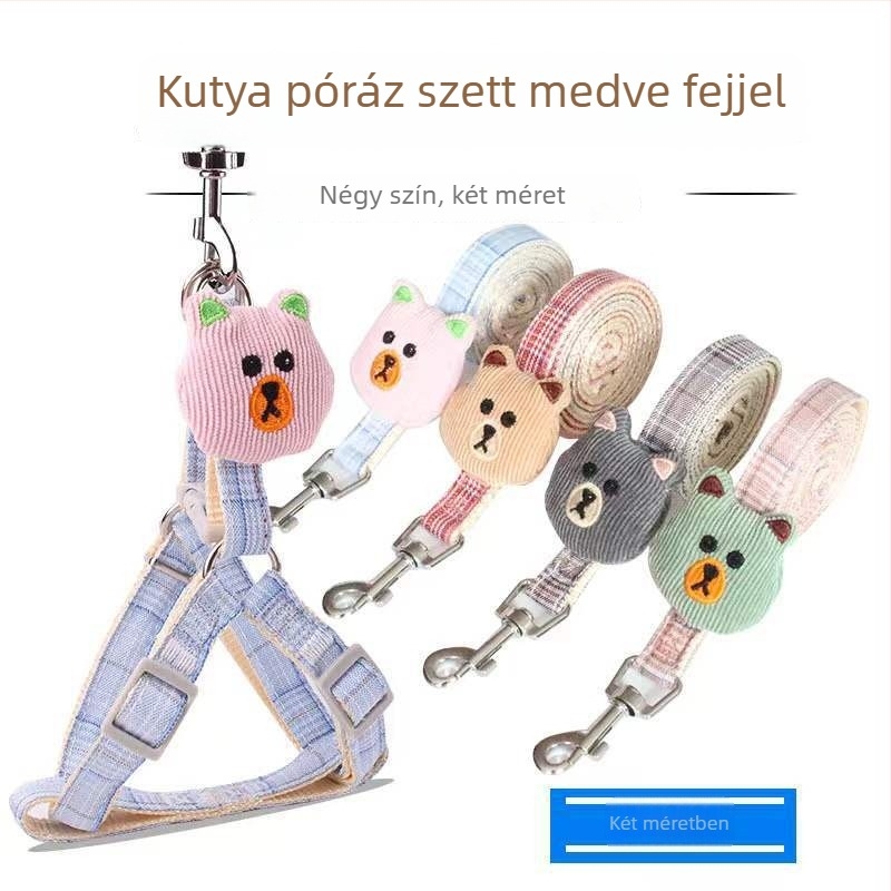 Kutya hám pórázzal, pamutanyag, állítható pántok, mellény-stílus, rajzfilmsz dizájn