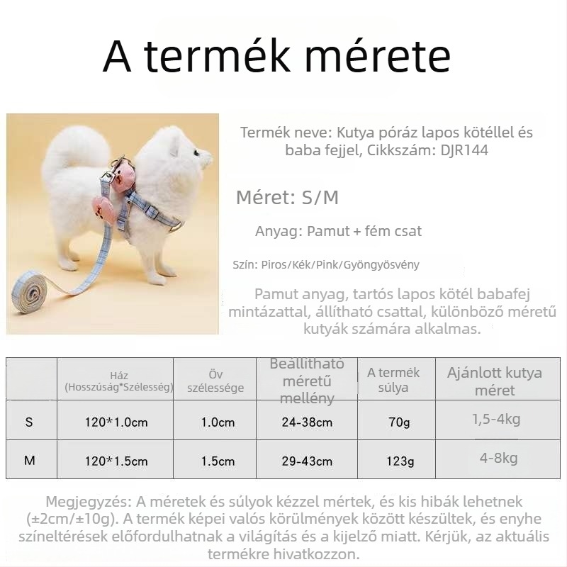 Kutya hám pórázzal, pamutanyag, állítható pántok, mellény-stílus, rajzfilmsz dizájn