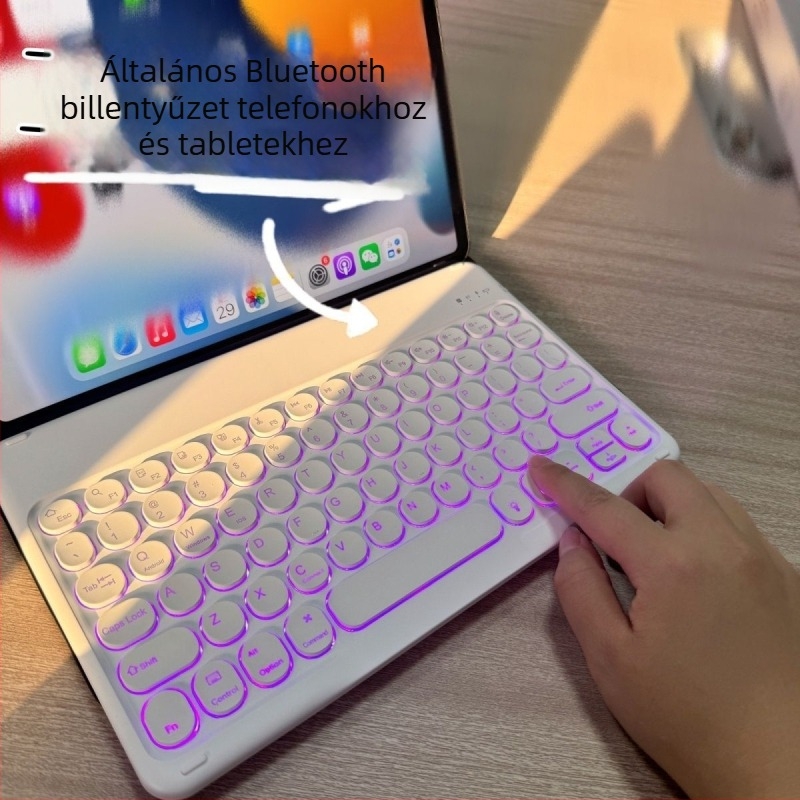 7 színű háttérvilágítású Bluetooth billentyűzet - vezeték nélküli, újratölthető, univerzális tabletekhez és telefonokhoz