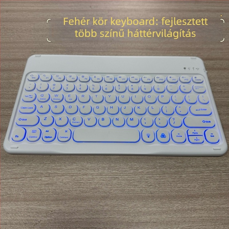 7 színű háttérvilágítású Bluetooth billentyűzet - vezeték nélküli, újratölthető, univerzális tabletekhez és telefonokhoz