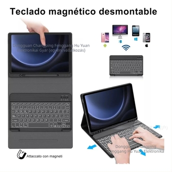 Tabletta védőtok háttérvilágításos Bluetooth billentyűzettel Samsung Galaxy A9+ Plus X210/X215-hoz, töltőkábel hossza 0,3 m