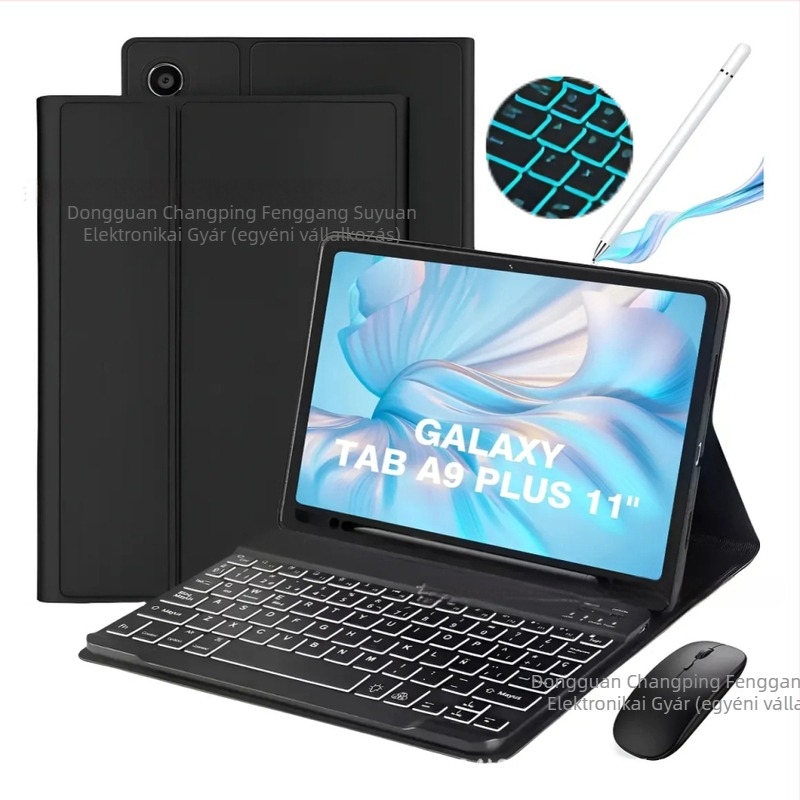 Tabletta védőtok háttérvilágításos Bluetooth billentyűzettel Samsung Galaxy A9+ Plus X210/X215-hoz, töltőkábel hossza 0,3 m