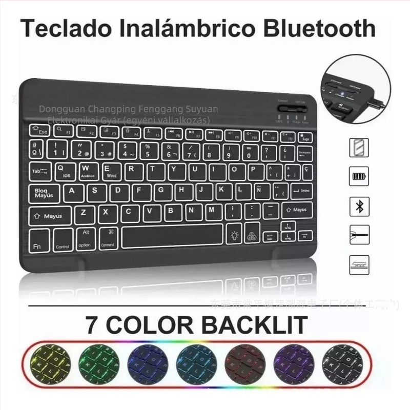 Tabletta védőtok háttérvilágításos Bluetooth billentyűzettel Samsung Galaxy A9+ Plus X210/X215-hoz, töltőkábel hossza 0,3 m
