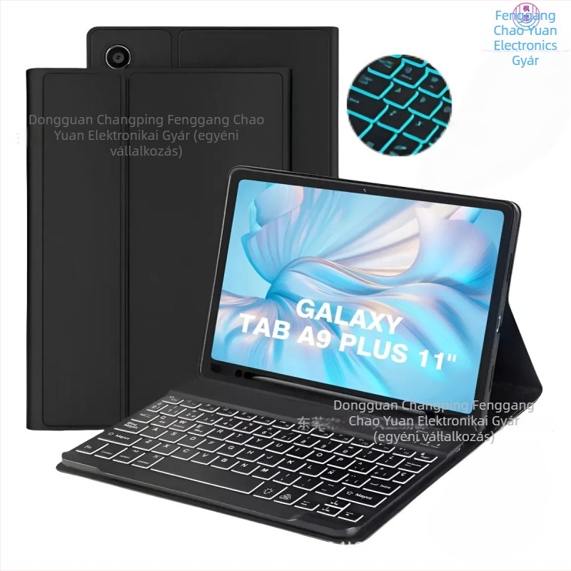 Tabletta védőtok háttérvilágításos Bluetooth billentyűzettel Samsung Galaxy A9+ Plus X210/X215-hoz, töltőkábel hossza 0,3 m