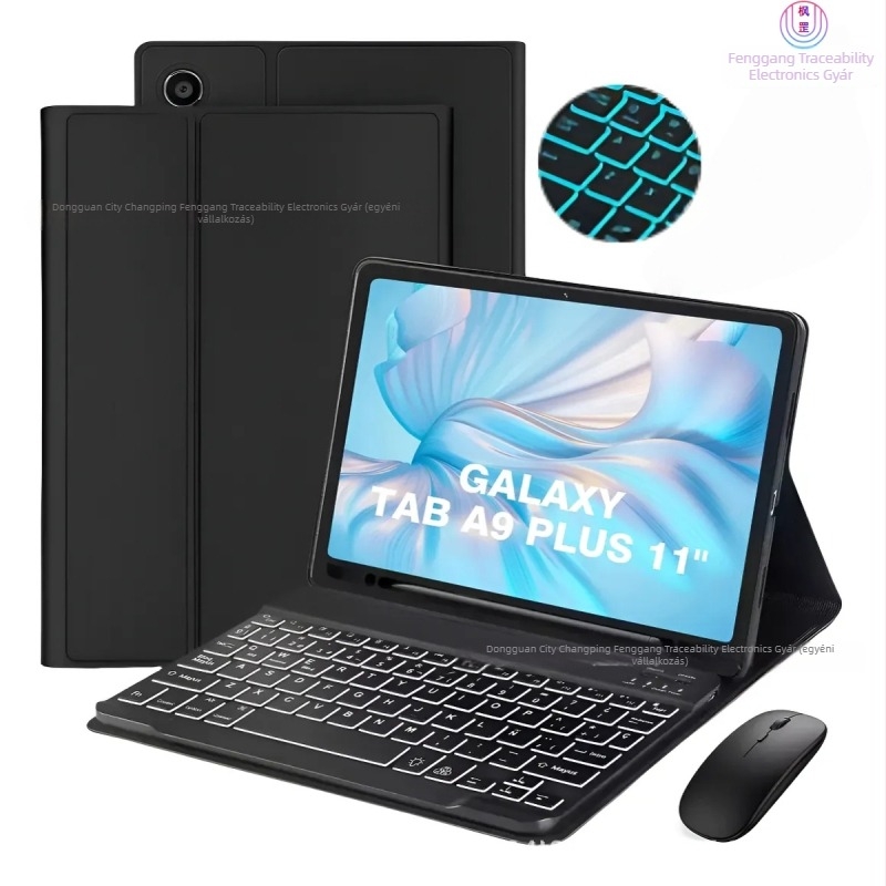 Tabletta védőtok háttérvilágításos Bluetooth billentyűzettel Samsung Galaxy A9+ Plus X210/X215-hoz, töltőkábel hossza 0,3 m