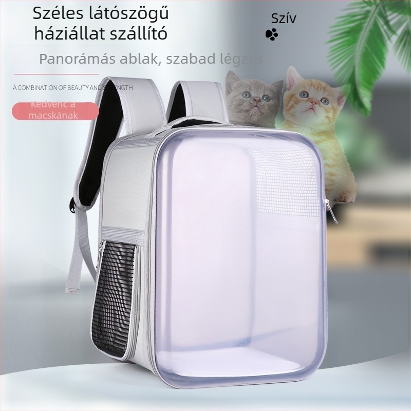 Átlátszó hordozó táska háziállatoknak, macskáknak 9 kg-ig, poliészter, egyszínű dizájn, termékkód 369